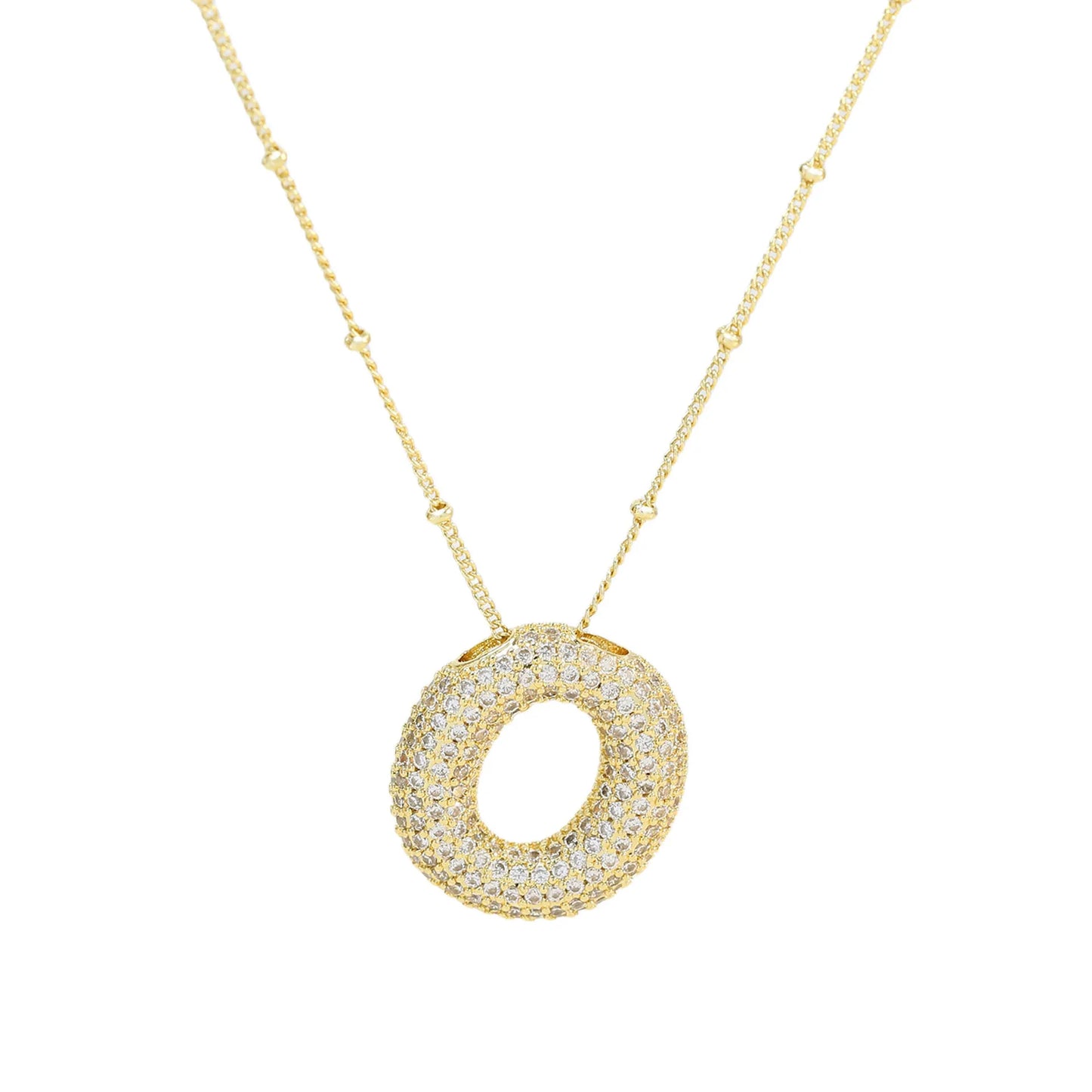 Cubic Zirconia Gold Plated  Bubble Alphabet Letter Necklace Monogram Necklace Balloon Initial Necklace Gifts for Women Girls