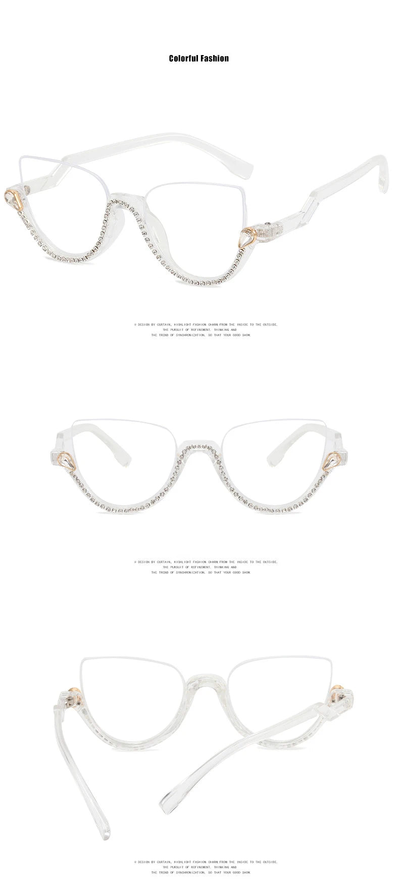 Vintage Half Frame Diamond Anti Blue Light Optical Glasses Frames Brand Designer Women Fashion Cat Eye Computer Eyeglasses