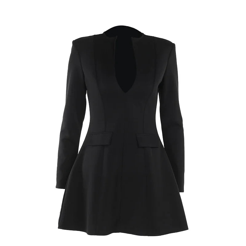 Sexy Fitted V-Neck Long-Sleeve Dress Elegant Solid Color High-Waist Pencil Skirt New Stylish Autumn/Winter Women's Banquet Dress