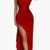 Summer Sexy One Shoulder Satin Long Dress for Women Sleeveless Backless High Split Party Evening Dresses Elegant Cocktail Dress