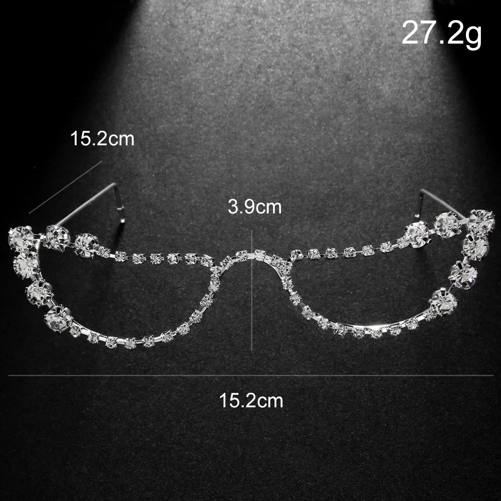 Stonefans Simple Rhinestone Cat Eye Glasses Frames Jewelry for Women Statement Spectacle Eye Decoration No Lens Eyewear Gift