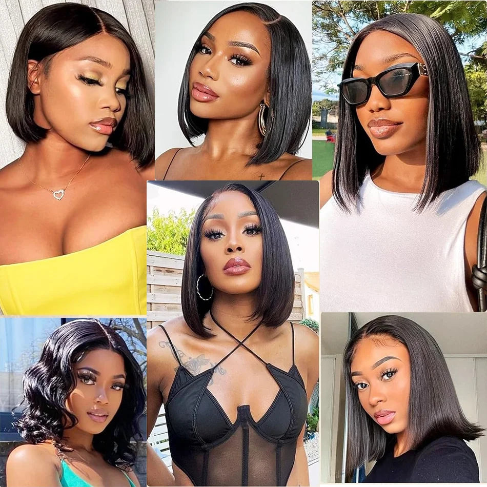 Brazilian Human Hair Wig Remy Bone Straight Hair Bob Wigs Full Machine Made Wig for Women 8-16 Inches Swiss Lace Bob Wigs 150%