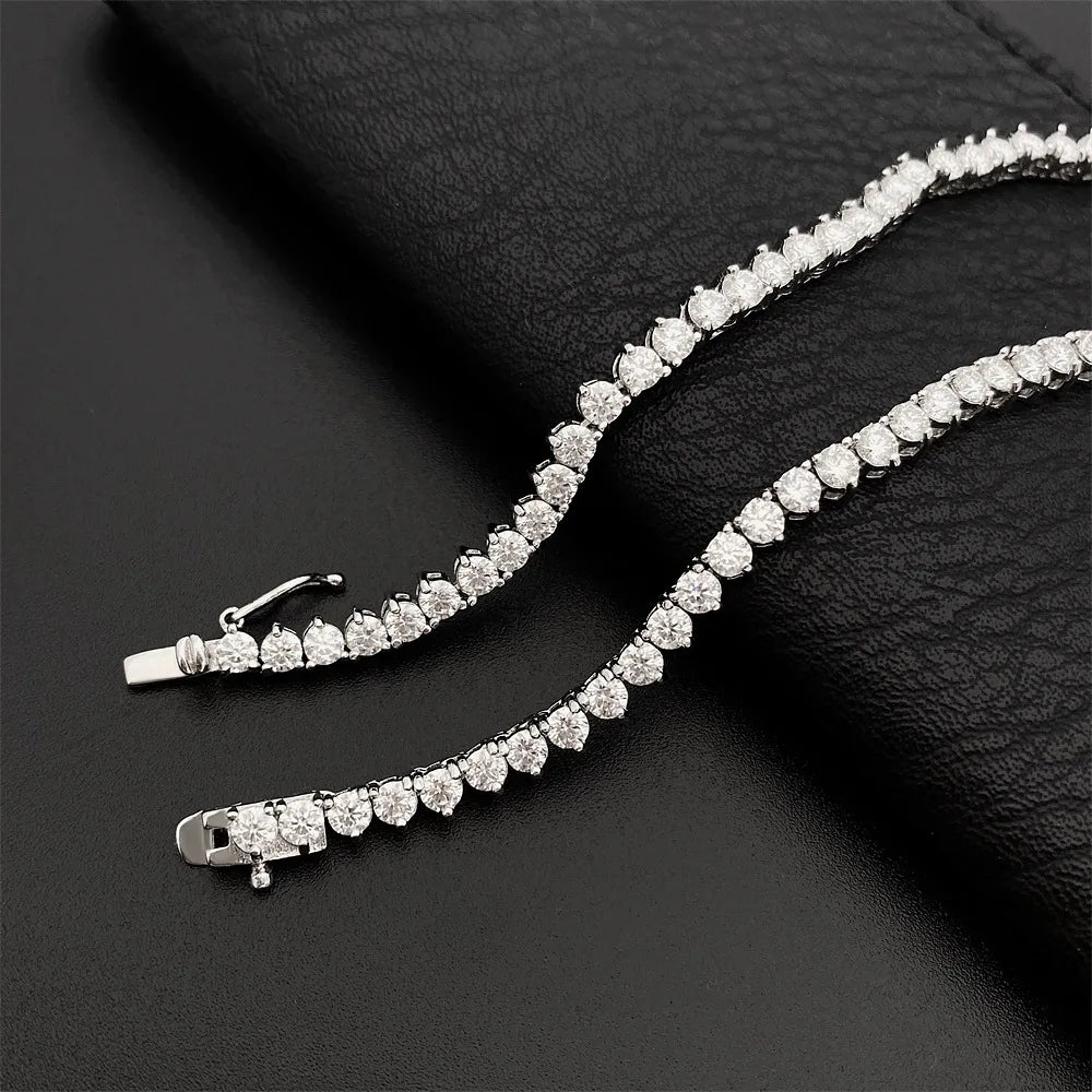 Houtros 3mm Full Moissanite Tennis Necklace 925 Sterling Silver 3 Prong Diamond Neck Chain Wedding Party Luxury Jewelry GRA