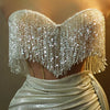 Stock 2024 Sparkly Rhinestones Chain Tassel Strapless Luxury Mini Dress Women Celebrate Party NightClub Performance Stage Outfit