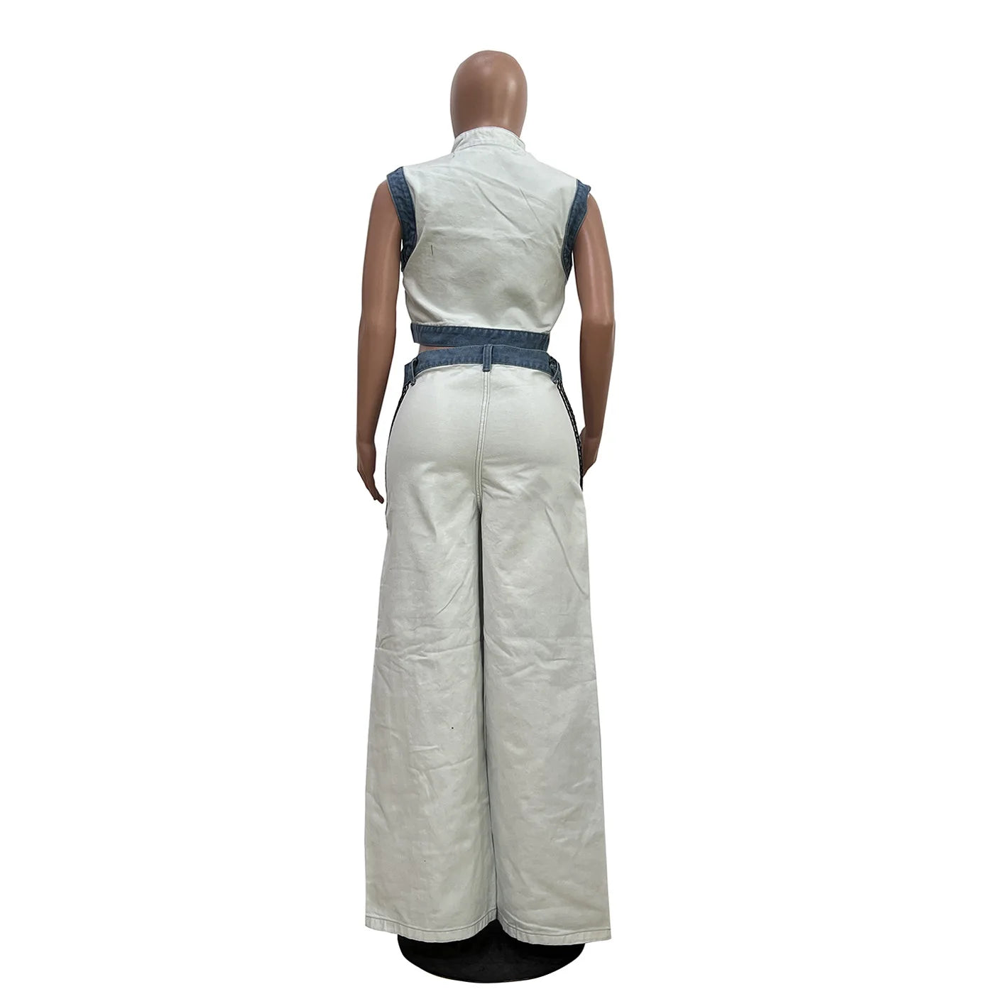 2 Pieces Women's Sets 2025 Spring Summer Denim Sleeveless Suit Tops And Wide Leg Pants Suits Two Piece Set Tracksuit Outfit