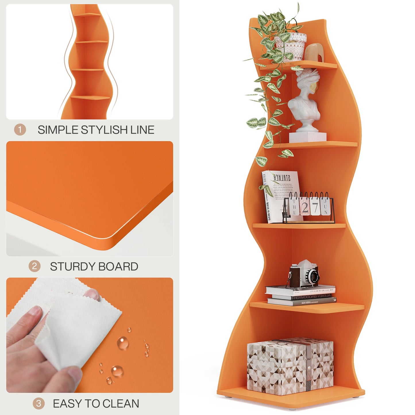 Tribesigns Corner Shelf, Modern 5-Tier Wall Corner Bookshelf, Stylish Corner Small Bookcase Storage Rack Plant Stand