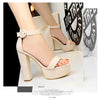 Fashion Women Pumps Sandals Summer Platform Belt Buckle Strap PU Square Heel Outdoor Korean Style Black Open Toe Grace 1550-1