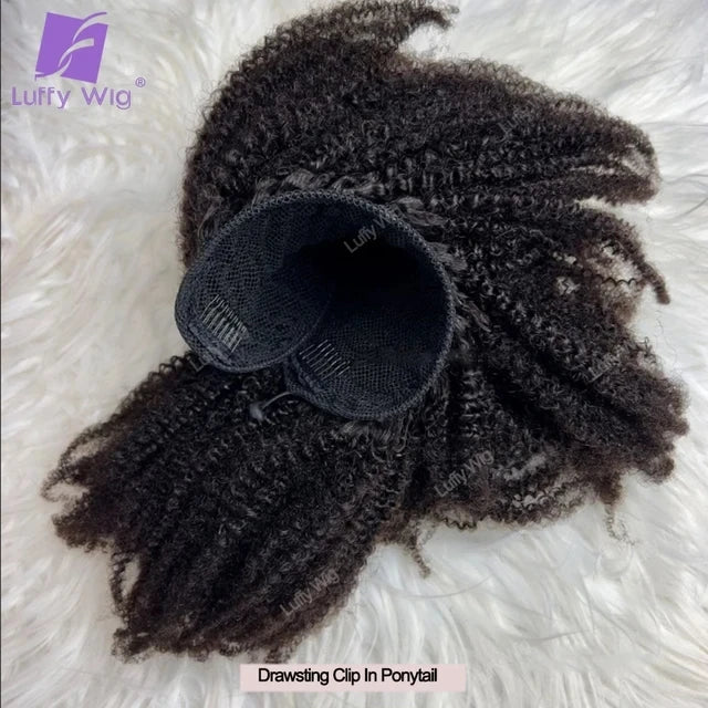 Drawstring Ponytail Human Hair 4c Afro Kinky Curly Ponytails Real Mongolian Remy Hair Pony tail Clip In Extensions Bundles 120g
