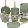 Induction Cookware Set-17 Piece Non-stick Cooking Pan Set, Granite Pots and Pans Set