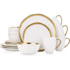 Florian Modern Porcelain 16 Piece Dinnerware Set, Plates and Bowls Set, Dish set for 4, Green and Golden Rim