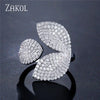 ZAKOL Luxury Sparkling Leaf Flower Micro-paved Zirconia Open Rings for Women Delicate Bridal Wedding Jewelry RP2034