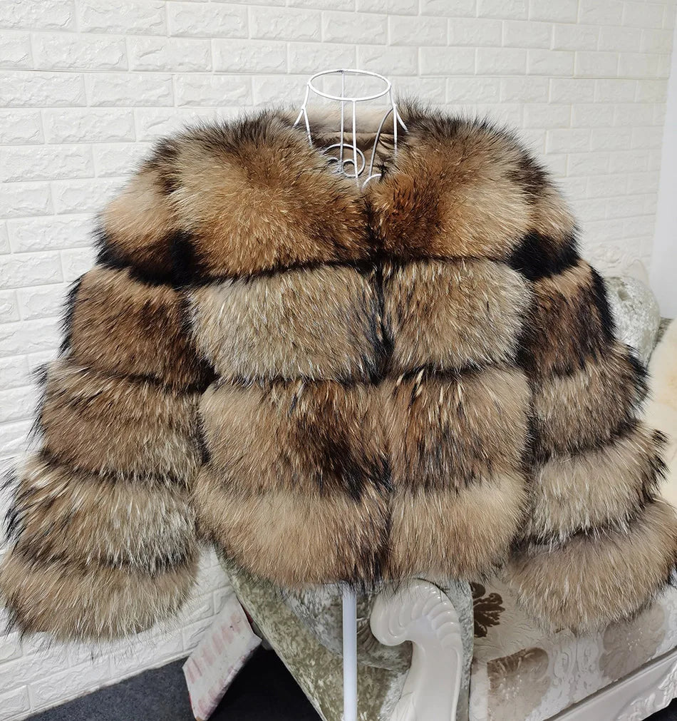 2025 MAOMAOKONG Natural Real Fox Fur Coat Women Winter Long Sleeve Luxury Raccoon Fur Jackets Thick Top Female Furry Coat Vest