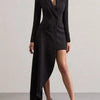 Yeezzi 2025 New Urban Female Black White High-low Notched Collar Blazer Office Ladies Fashion Buttoned Pocket Commute Outerwears