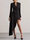 Yeezzi 2025 New Urban Female Black White High-low Notched Collar Blazer Office Ladies Fashion Buttoned Pocket Commute Outerwears