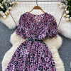Summer Pleated Women Buttons Dresses Casual Beach Holiday Short Sleeve V Neck Woman Midi Dress Bohemian Mujer Vestidos
