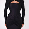 Mozision Hollow Out Long Sleeve Sexy Maxi Dress For Women Gown Autumn Winter New Metal Buckle Ruched Slit Long Dress Elegant