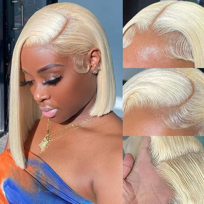 200 Density Blonde Straight Bob Wig HD Transparent Lace Pre Plucked Human Hair Wig 13x4 13x6 Lace Frontal Wig For Black Women