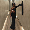 DSMTRC Solid Trend Incline Shoulder Lengthen Single Sleeve Hollow High Street Women Maxi Dress Sexy Elegant Vestidos Attirewear