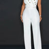 Women Jumpsuits Sexy One Piece Sleeveless Slim Fit Overalls Backless Wide Leg Long Pants Tight Waist Belt Rompers Elegant Splice