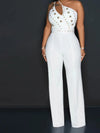 Women Jumpsuits Sexy One Piece Sleeveless Slim Fit Overalls Backless Wide Leg Long Pants Tight Waist Belt Rompers Elegant Splice