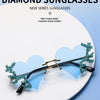 Rimless Sunglasses Women Luxury Brand Rhinestone Sun Glasses Ladies Cute Heart Shape Punk Party Eyewear очки від сонця женские