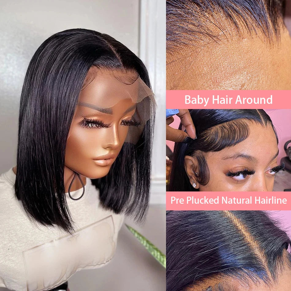 13x4 Bone Straight Lace Frontal Wigs Short Bob Preplucked 4x4 Transparent Lace Front Wig Brazilian 100% Human Hair 12 14 16 Inch