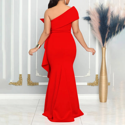 Elegant Dresses for Women One Shoulder Sleeveless Ruffles Mermaid Floor Length Luxury Birthday Party Dinner Vestidos Mujer Dress