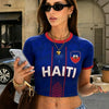 Summer 2026 New Women's Haiti Flag Print Football Jersey Round Neck Short Sleeve Jersey Cheerleaders Crop Top T-shirt