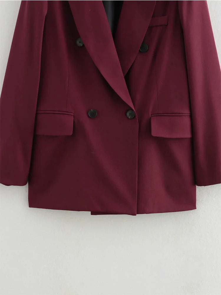 Elegant Blazers Women Office Wear Burgundy Long Blazer 2025 New Spring Casual Loose Suit Jackets Long Sleeve Business Outerwear