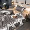 Nordic Satin Silk Bedding Set with Duvet Cover Bed Sheet Pillowcases Luxury Solid Single Double Couple Pillow Case Bedsheet