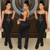 Sexy Solid Color Women's 2-Piece Slim Fit Open Back Zipper Tank Top+High Waist Trouser Set Amazing Bust Wrapping Street Clothing