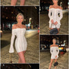 Mozision Floral Lace Off-shoulder Maxi Dress For Women White Strapless Backless Long Sleeve Bodycon Club Party Sexy Long Dress