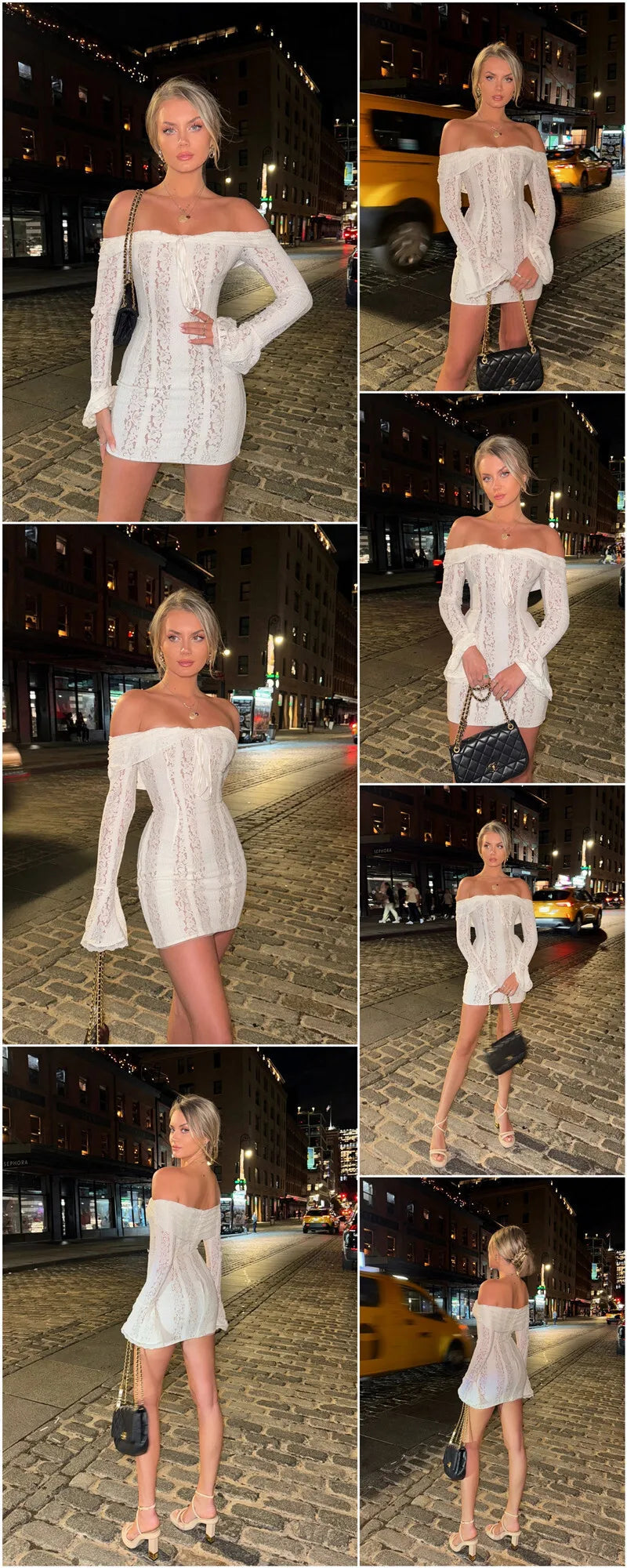Mozision Floral Lace Off-shoulder Maxi Dress For Women White Strapless Backless Long Sleeve Bodycon Club Party Sexy Long Dress