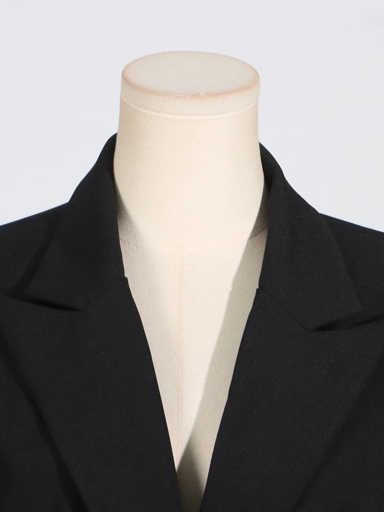 TWOTWINSTYLE Solid Hollow Out Patchwork Belt Blazers For Women Notched Collar Long Sleeve Spliced Single Breasted Blazer Female
