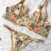 Yimunancy Floral Embroidery Lingerie Set Women Sheer 2-Piece Boho Bra + Panty Underwear Set Intimates