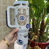 Personalized Customized DIY Handmade 40oz Evil eye Opal White Bling Rhinestone Tumbler