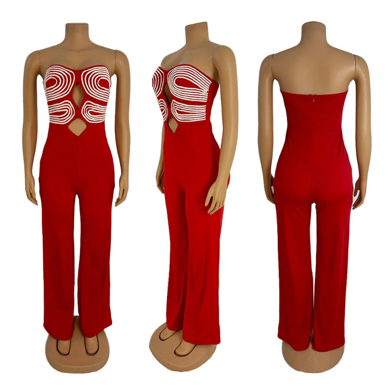 Women's Jumpsuit 2025 Summer New Temperament Fashionable Sexy Sleeveless Woven Tape Strapless Backless Party Straight Jumpsuits