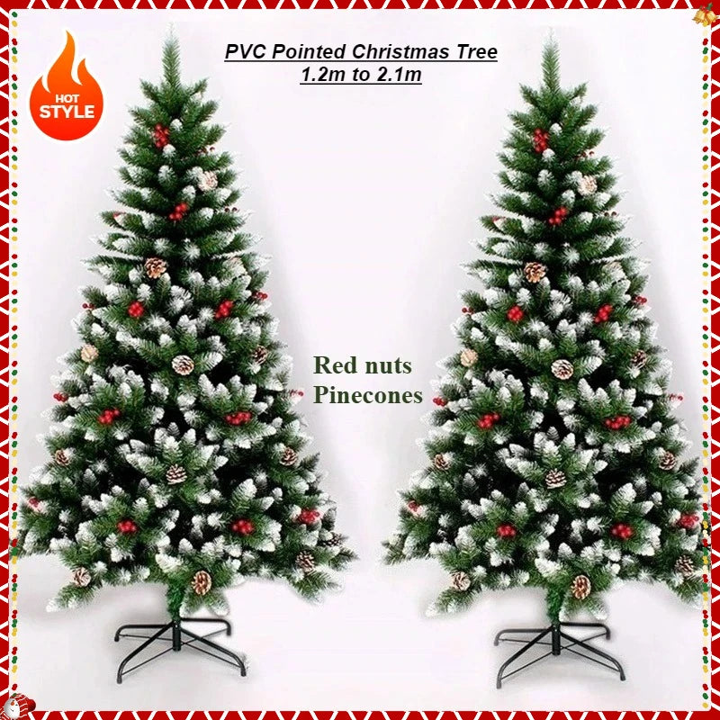 PVC Artificial Christmas Tree Spray White Pinecone Red Fruit Christmas Tree 1.2m-2.1m Christmas Party Atmosphere Home Decoration
