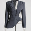 TWOTWINSTYLE Hollow Out Backless Slimming Blazers For Women Notched Collar Long Sleeve Spliced Button Irregular Blazer Female