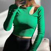 Autumn Winter Ribber Knitted T Shirts Women Green Spring Cut Out White Basic Long Sleeve Crop Tops Casual Tees