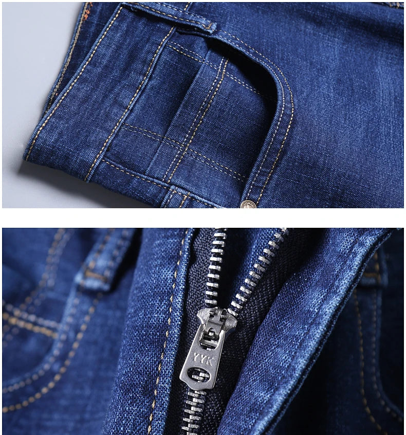 2024 New Business Men's Jeans Casual Straight Stretch Fashion Classic Blue Black Work Denim Trousers Male Brand Clothing