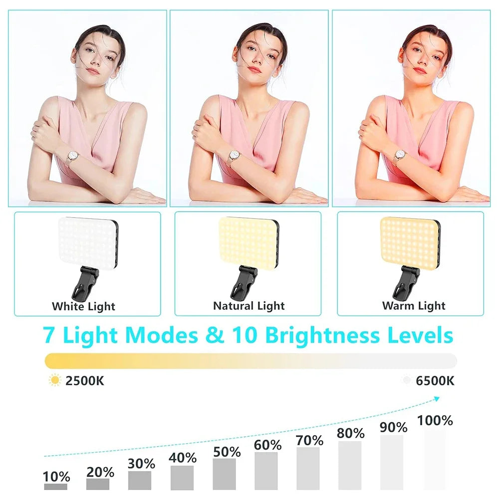 LED Selfie Light 60 High-quality LED Beads 2200mAh Rechargeable CRI 97+, 7 Light Modes Portable on Light for Phone/Tablet/Laptop