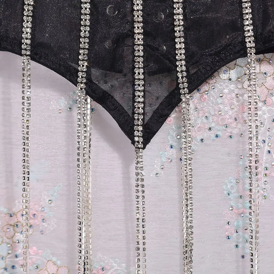 Women's Evening Corset Rhinestone Lace-up Corset Underbust Mesh Bustier Crop Top Bodices Sexy Lingerie Women Body Shaper
