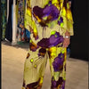 Casual Sets for Women 2 pieces Summer Fashion Printed Satin Two Piece Sets Women Sexy Round Neck Top+Wide Leg Long Pants Outfits