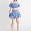 TWOTWINSTYLE Hit Color Print Casual Two Piece Sets For Women Slash Neck Short Sleeve Top High Waist Skirt Summer Set Female New
