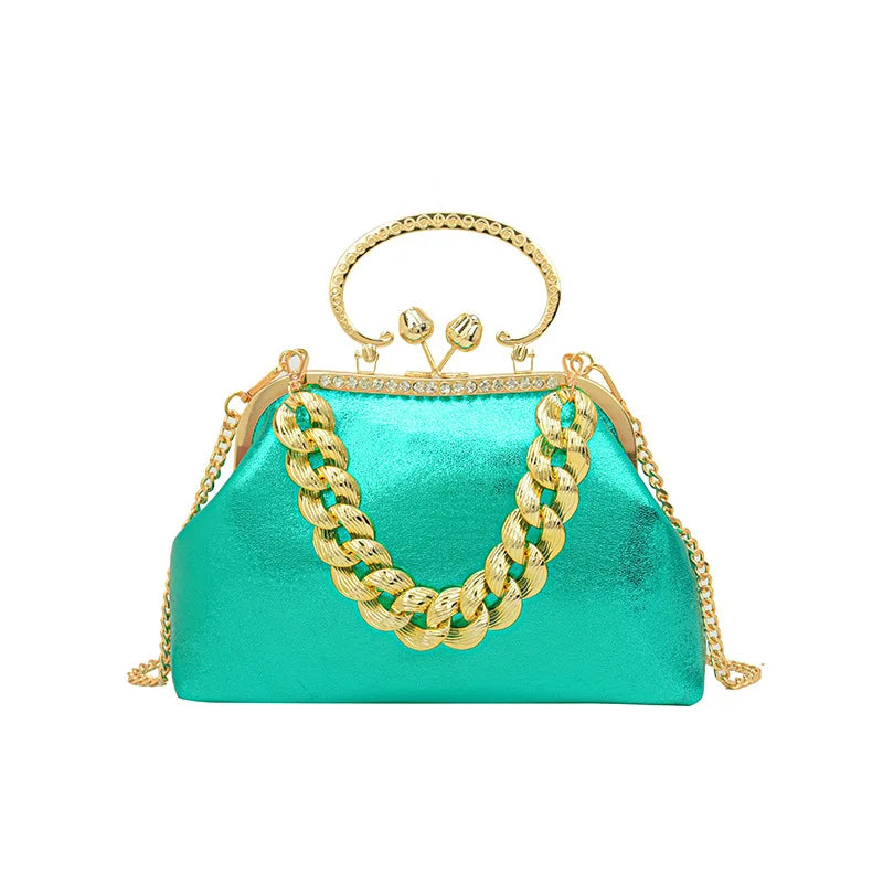 2024 Luxury Women Gold Green Chain Messenger Bags PU Leather Shoulder Bags Shell Clip Designer Handbag And Purse Wedding Clutch