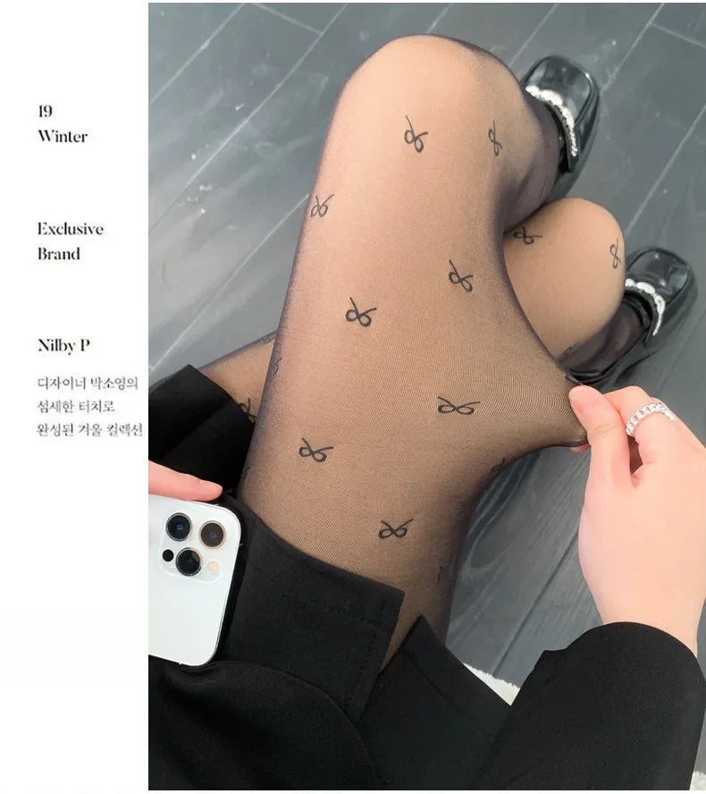 New Warm Tights For Women Winter Fleece Leggings Thermal Stockings Woman Insulated Printed Pantyhose