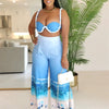 Sexy Nightclub Outfits for Women 2 Piece Set Birthday Vacation Bra Crop Top and Print Wide Leg Pants Matching Sets Beach Wear
