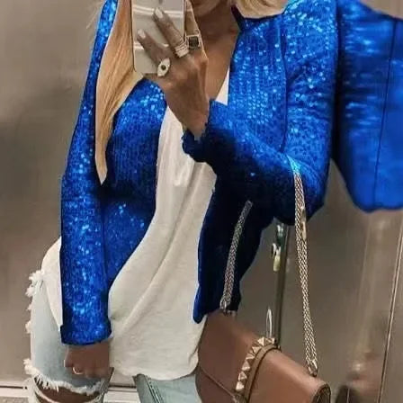 2024 Fashion Sequin Jackets Women Glitter Long Sleeve Short Coats Elegant Spring Outwear Office Ladies Solid  Streetwear Jacket