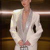 Dulzura Solid Sparkly Crystal Rhinestone Shoulder Pad Backless Suit 2024 Summer For Women Classic Prom Elegant Evening Party